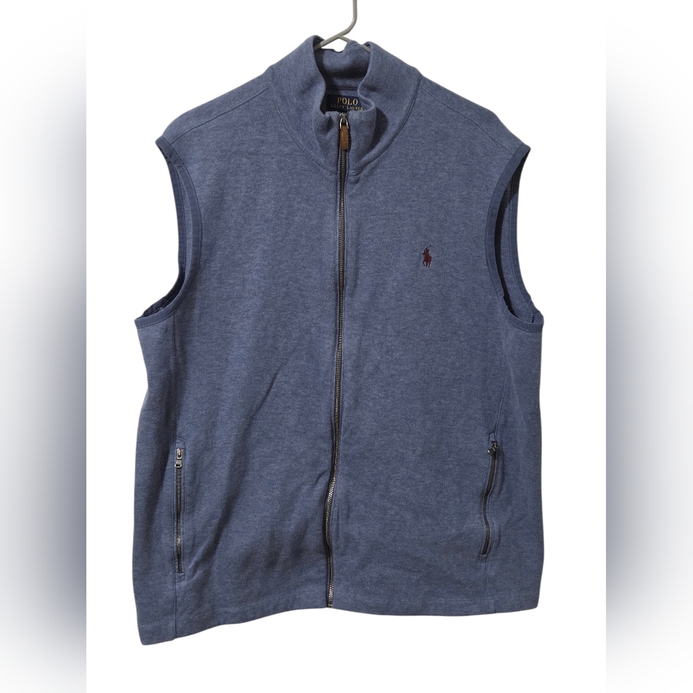 Polo Ralph Lauren Blue Full Zip Cotton Vest Men's XLarge Preppy embroidered pony